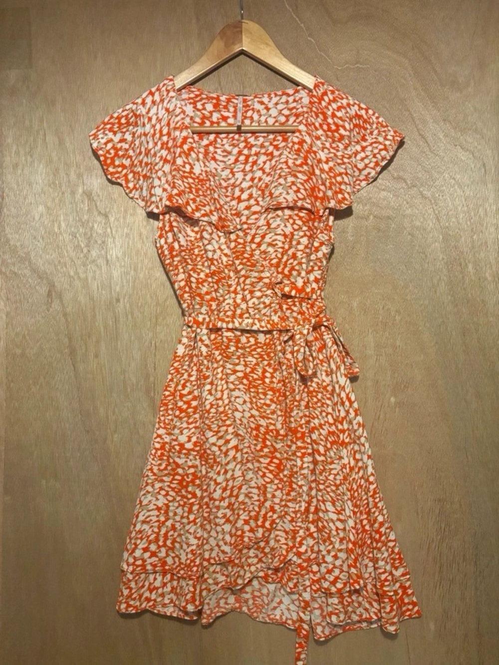 Orange Ruffle Wrap Mini Dress XS Euro Summer Vacationcore